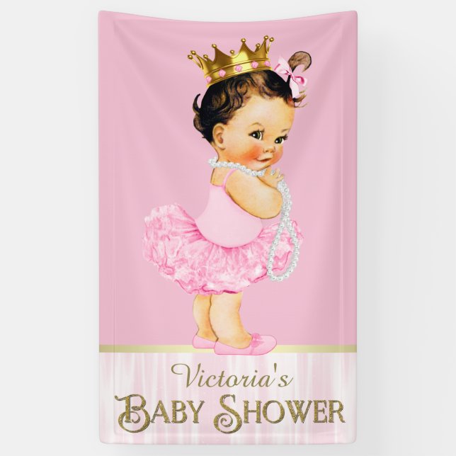 Pink Ballerina Tutu Pearl Girl Baby Shower Banner (Vertical)