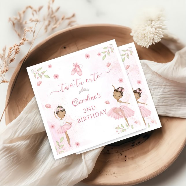 Pink Ballerina Two Tu Cute 2nd Birthday Napkins (Creator Uploaded)