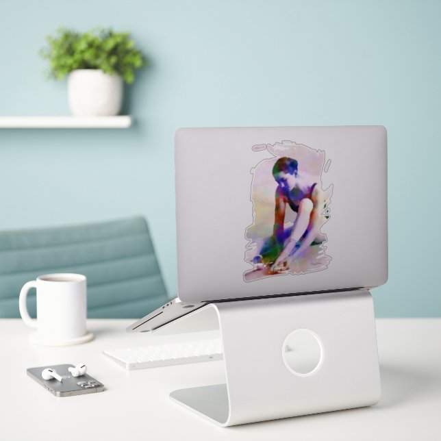 Pink Ballerina Watercolor Contemporary Art (Laptop On Desk)