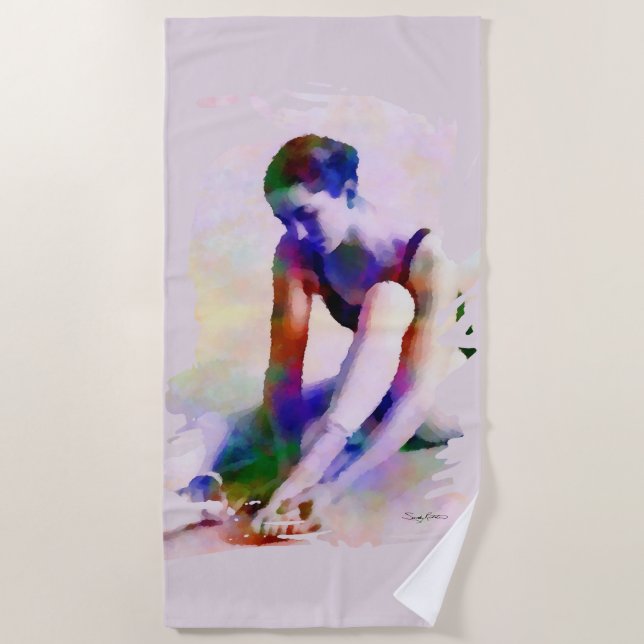 Pink Ballerina Watercolor Contemporary Art Beach Towel (Front)