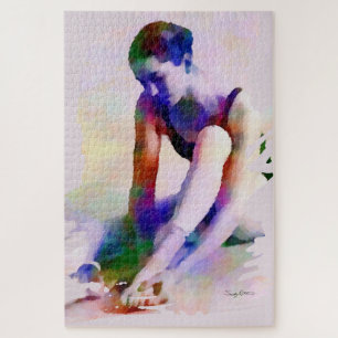 Pink Ballerina Watercolor Contemporary Art Jigsaw Puzzle