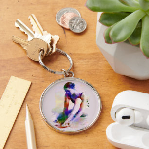 Pink Ballerina Watercolor Contemporary Art Key Ring
