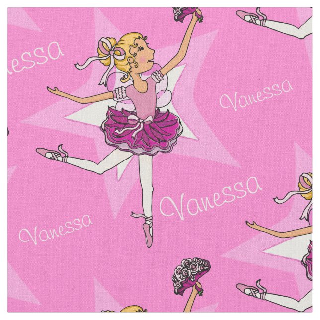 Pink ballerinas dancing custom name fabric (Close Up)