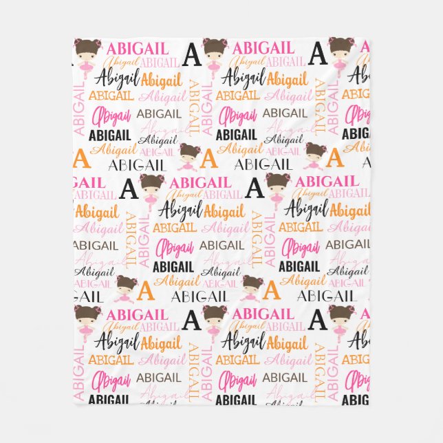 Pink Ballerinas with Name and Monogram Collage Fleece Blanket (Front)
