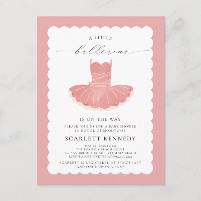 Pink BalleriTutu Baby Girl Baby Shower Invitation  Postcard (Front)