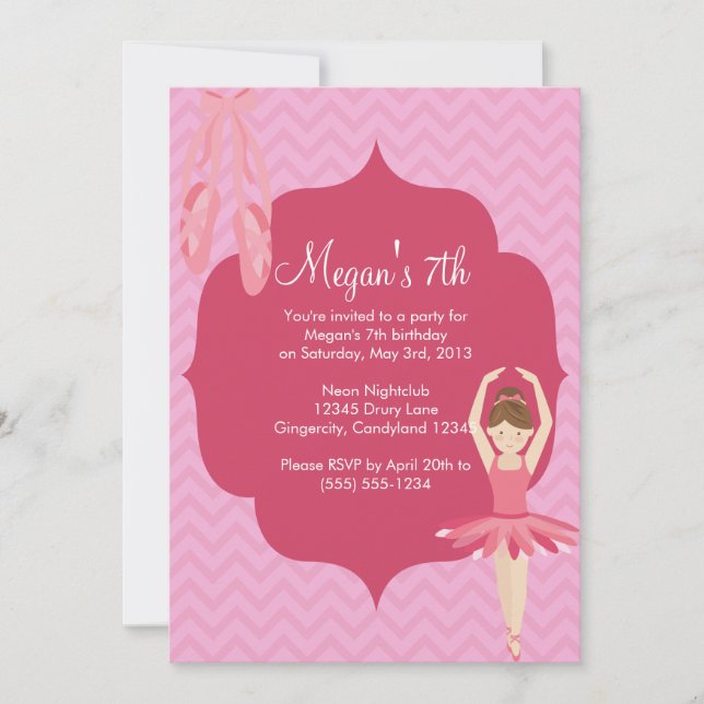 Pink Ballet Birthday Invitation (Front)