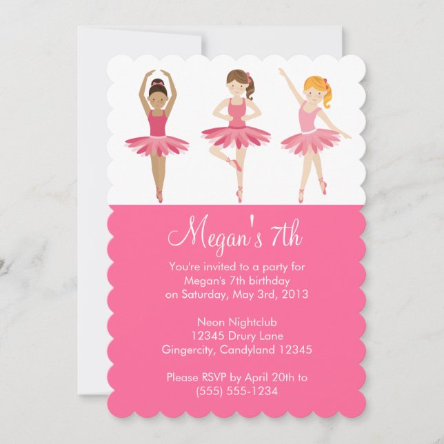 Pink Ballet Birthday Invitation (Front)