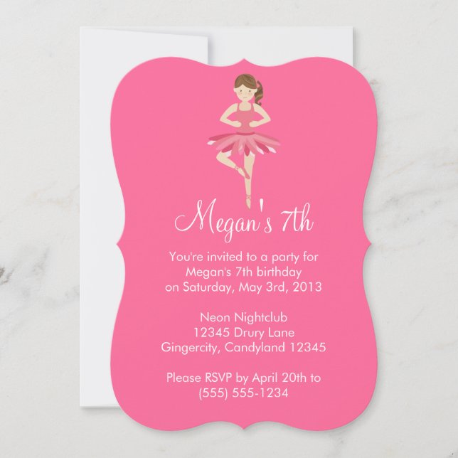 Pink Ballet Birthday Invitation (Front)