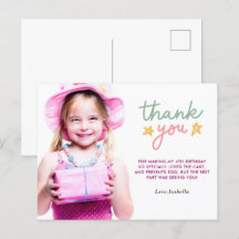 Pink Ballet Birthday Party thank you postcard