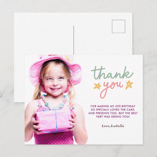 Pink Ballet Birthday Party thank you postcard (Front/Back)