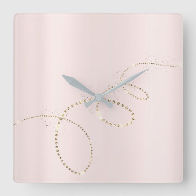 Pink Ballet Crystals Frozen Glass Infinity Gray Square Wall Clock (Front)