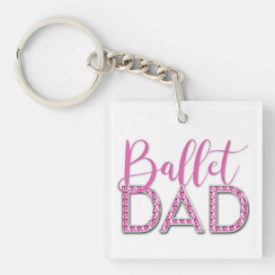 Pink Ballet Dad Sparkle Diamond Photo Key Ring