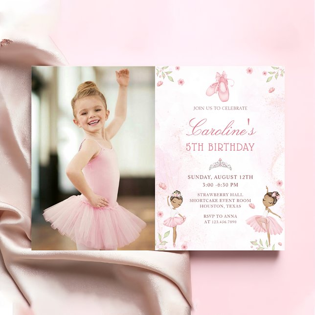 Pink Ballet Dancer Ballerina Birthday Photo Invitation (Creator Uploaded)