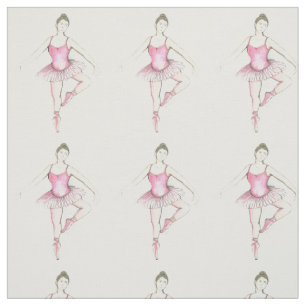 Pink Ballet Dancer Tutu Watercolor Ballerinas Fabric