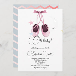 Pink ballet flats, cute stars baby shower  invitation