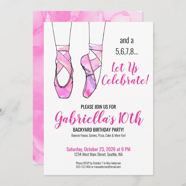 Pink Ballet Girl's Birthday Party Invitation (Front/Back)