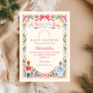 Pink Ballet Merry Little Baby Shower Invitation