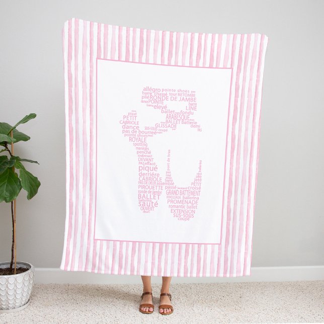 Pink Ballet Pointe Shoe Typography  Fleece Blanket (Creator Uploaded)