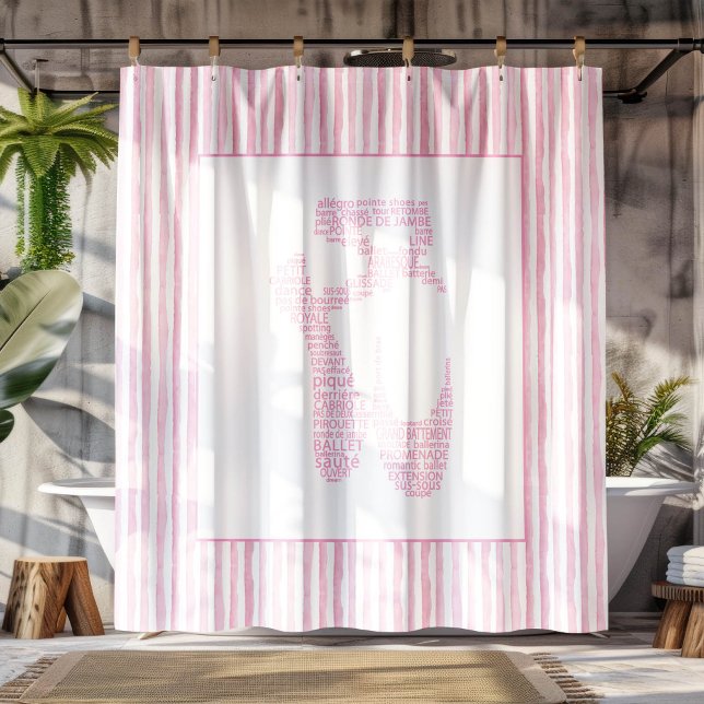 Pink Ballet Pointe Shoe Typography  Shower Curtain (Creator Uploaded)