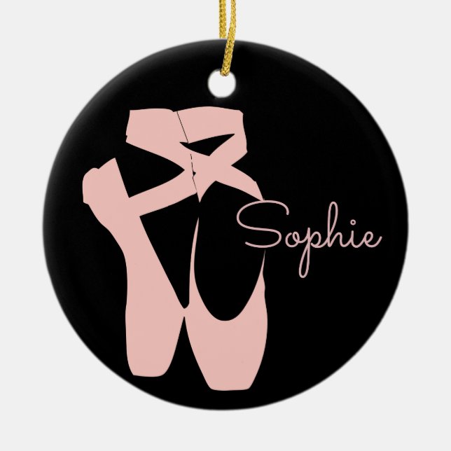 Pink ballet pointe shoes ceramic tree decoration (Front)