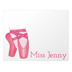Pink Ballet Pointe Shoes Dance Teacher Ballerina Notepad