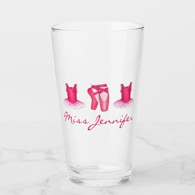 Pink Ballet Pointe Shoes Tutu Ballerina Dance Glass (Front)