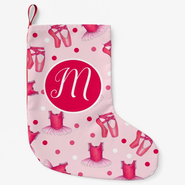 Pink Ballet Pointe Shoes Tutu Ballerina Dance Small Christmas Stocking (Front)