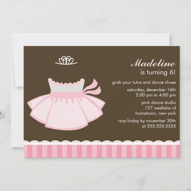 Pink Ballet Princess Girls Birthday Party Invitation (Front)