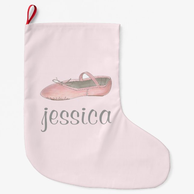 PInk Ballet Shoe Dance Personalised Ballerina Large Christmas Stocking (Front)