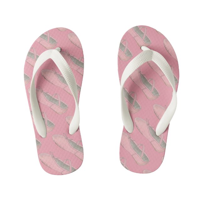 Pink Ballet Shoe Slipper Ballerina Dance Class Kid's Flip Flops (Footbed)