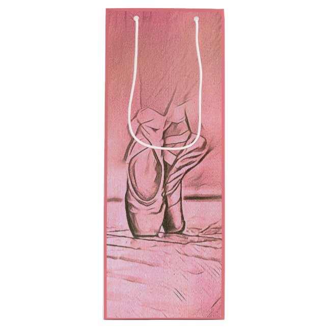 Pink Ballet Shoes Ballerina Wine Gift Bag (Front)