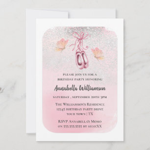 Pink Ballet Shoes & Butterfly Birthday Party  Invitation