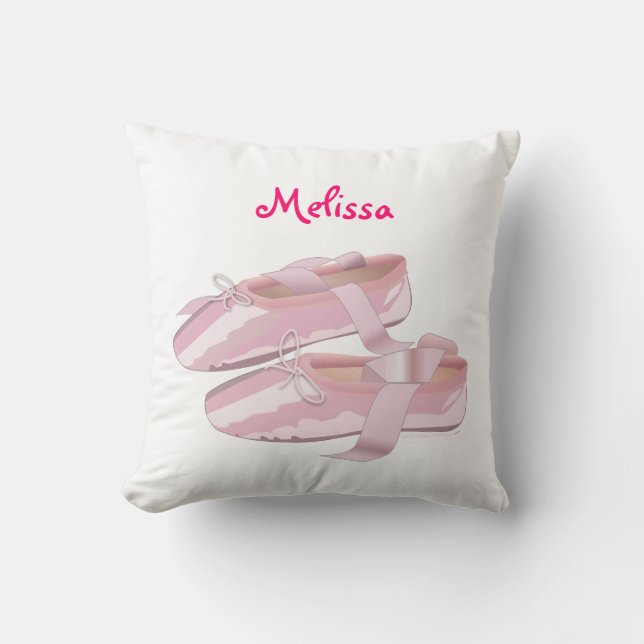 Pink Ballet Shoes Custom Name Personalised Pillow (Front)