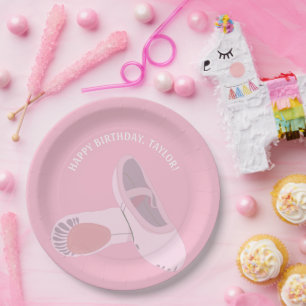 Pink Ballet Shoes on Pink Personalised Party Paper Plate