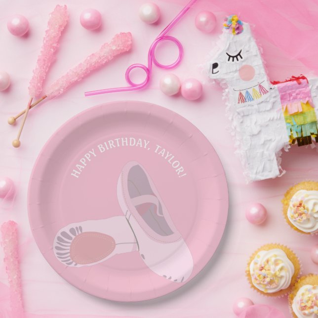 Pink Ballet Shoes on Pink Personalised Party Paper Plate (Party)