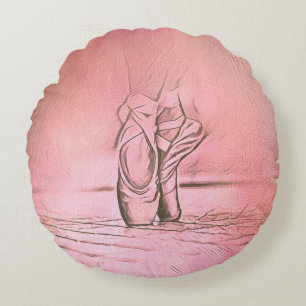 Pink Ballet Shoes on Pointe Round Cushion