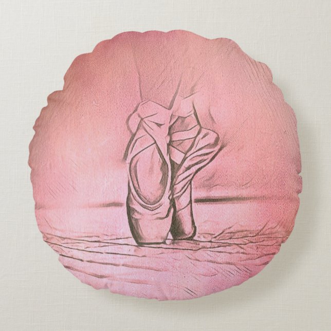 Pink Ballet Shoes on Pointe Round Cushion (Front)