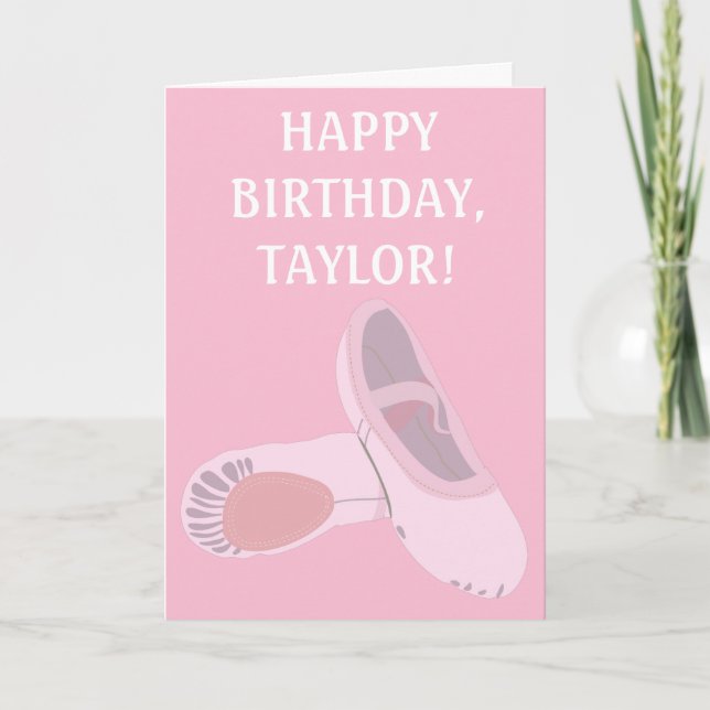 Pink Ballet Shoes Personalised Birthday Card (Front)