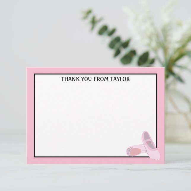 Pink Ballet Shoes Personalised Flat Panel Thank You Card (Standing Front)