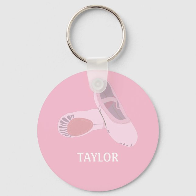 Pink Ballet Shoes Personalised Key Ring (Front)