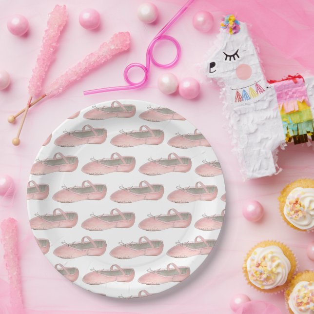 Pink Ballet Shoes Slippers Ballerina Dance Class Paper Plate (Party)