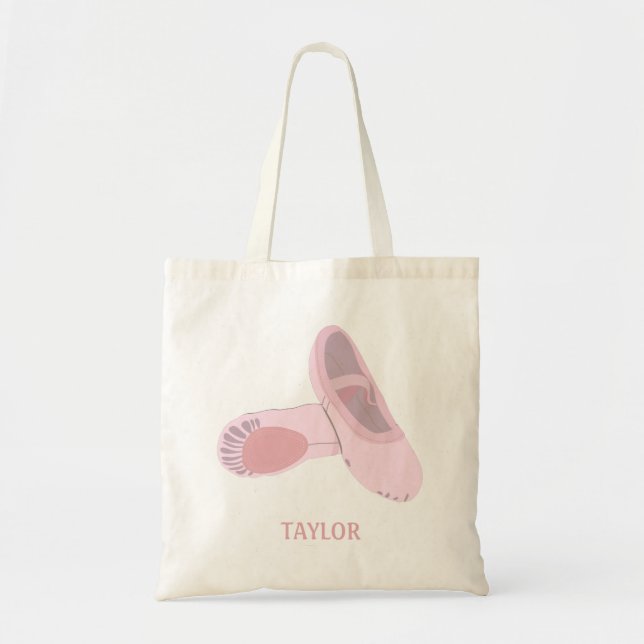 Pink Ballet Shoes Slippers Personalised Tote Bag (Front)