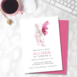 Pink Ballet Shoes Watercolor Birthday Party Invitation