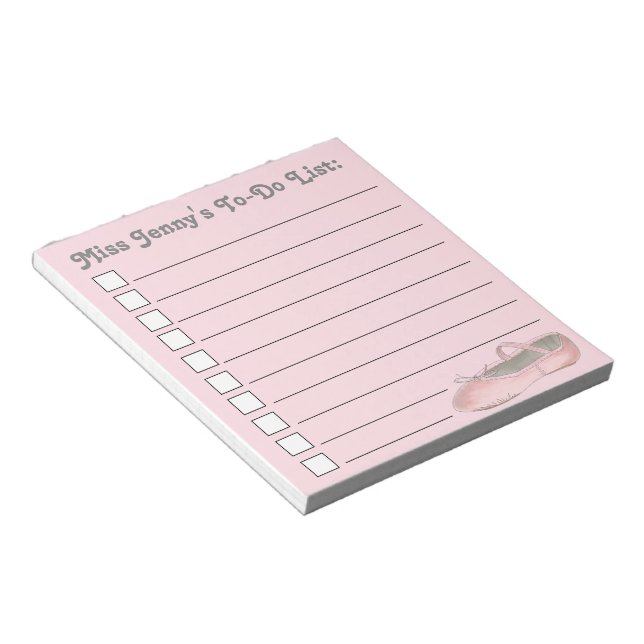 Pink Ballet Slipper Dance Teacher To Do List Notepad (Angled)