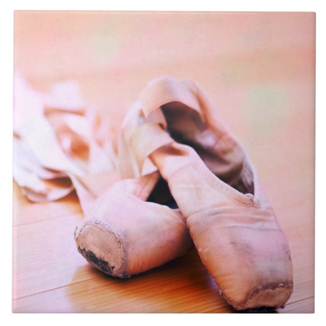 Pink Ballet Slipper Pointe Shoes Dance Template Tile (Front)
