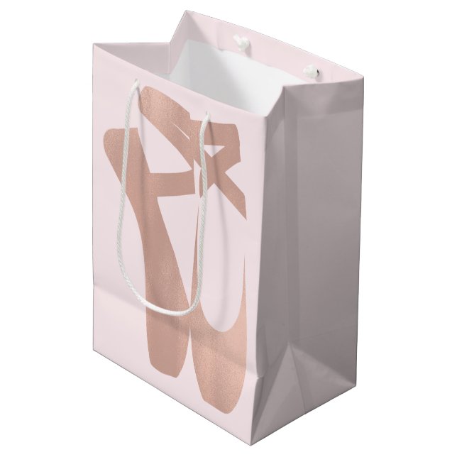 Pink Ballet Slippers Ballerina Rose Gold Party Medium Gift Bag (Front Angled)