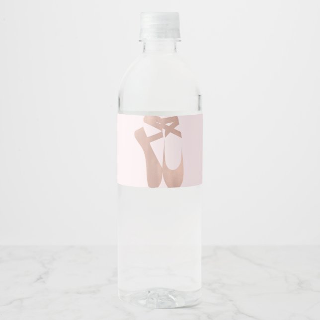 Pink Ballet Slippers Ballerina Rose Party Water Bottle Label (Front)