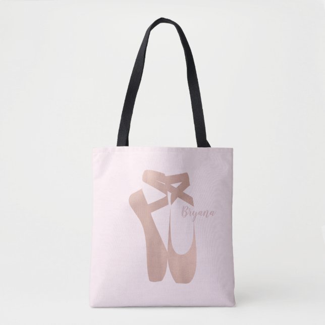 Pink Ballet Slippers Ballerina Rose Personalised Tote Bag (Front)