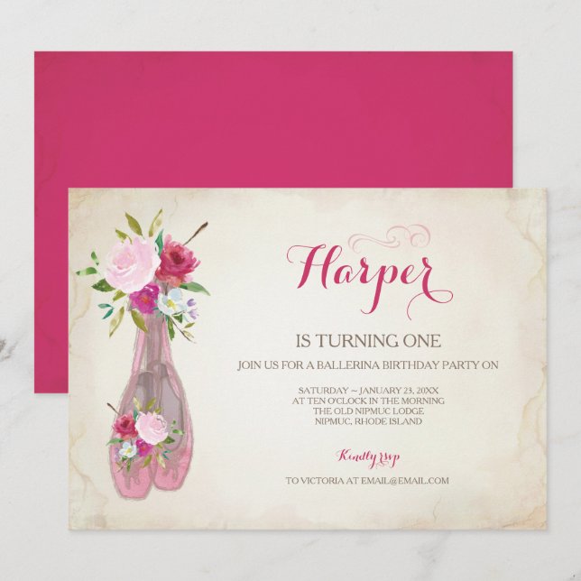 Pink Ballet Slippers Invitation (Front/Back)