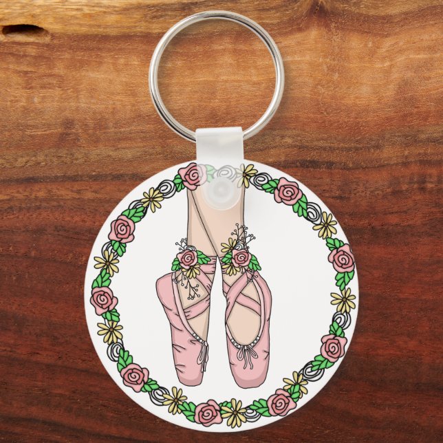 Pink Ballet Slippers Personalised Ballerina Key Ring (Front)